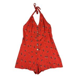 Urban Outfitters Red‎ Floral Halter Romper Womens L Linen Blend Boho